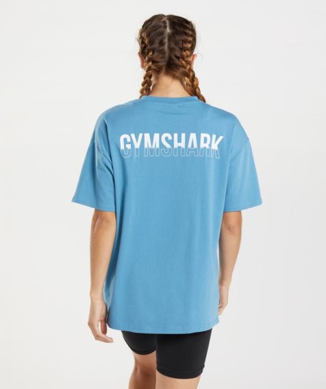 Women's Gymshark Fraction Oversized T-Shirts Blue | NZ 6OJTSQ